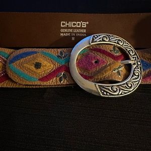 Chicos Vintage Colorful Embroidered Leather Belt Size Med